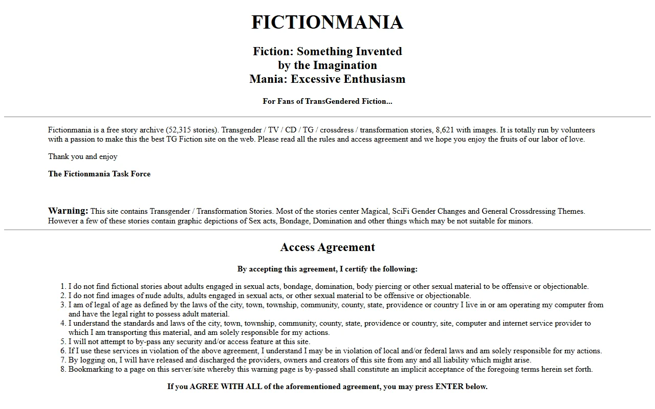 Screenshot of Fictionmania